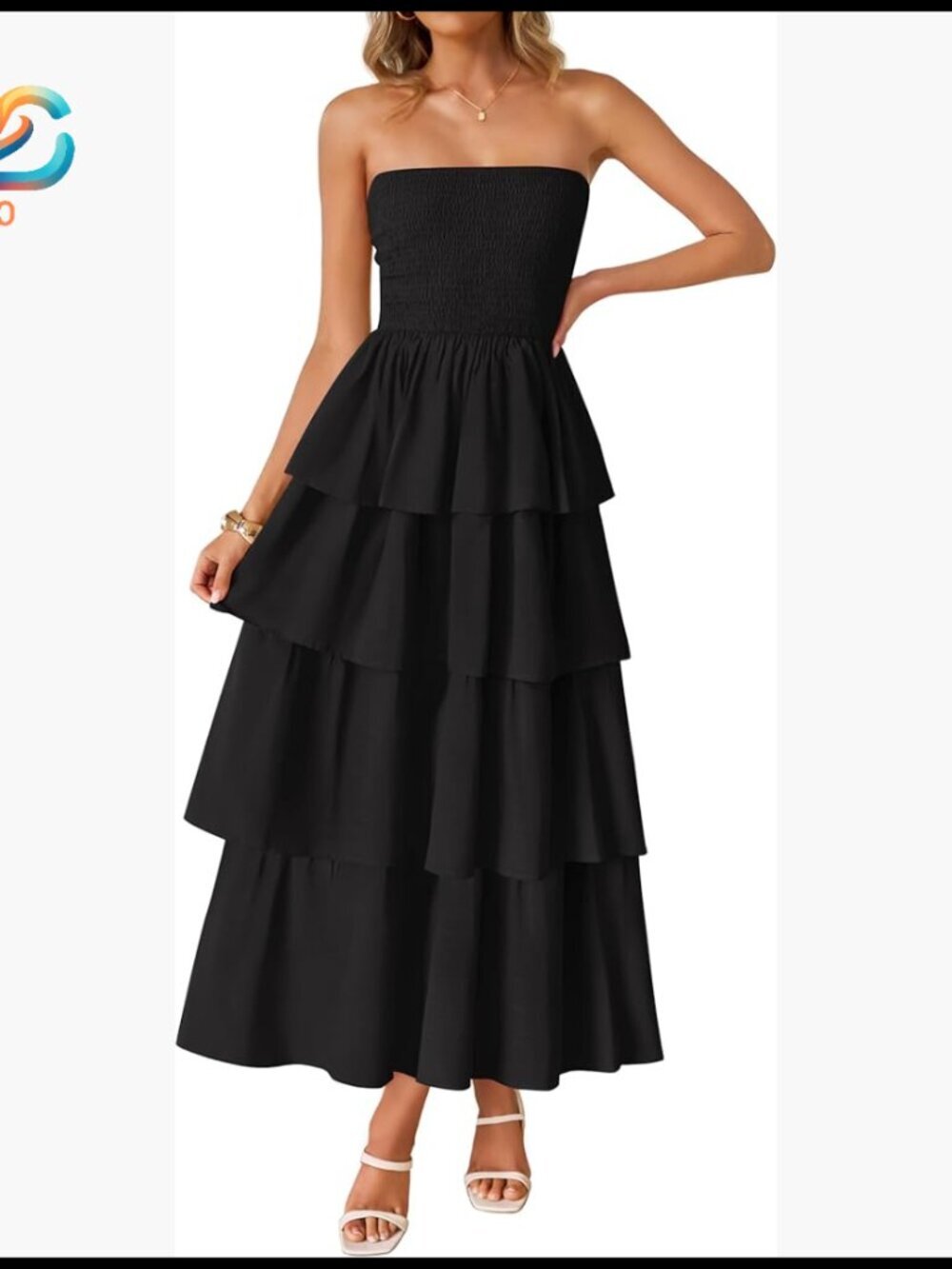 Strapless Maxi Dress Smocked Tiered Sundress Beach Casual Summer